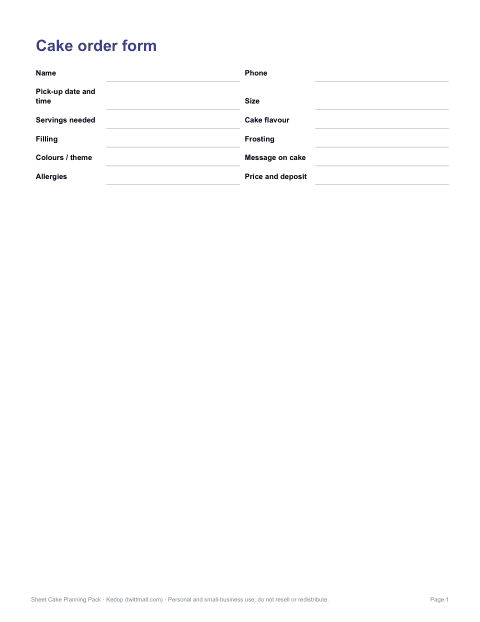 Preview of the first page of Order form (PDF/DOCX)